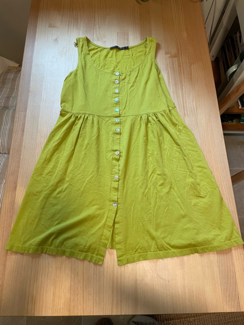 Gudrun Sjoden Lime Green Button-Front Sleeveless Dress